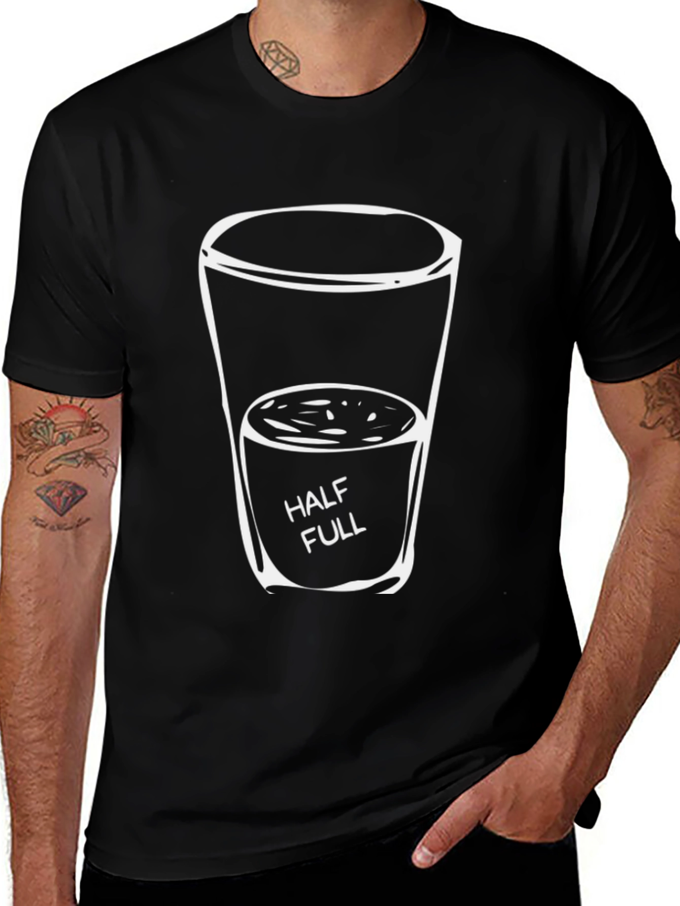 Optimistic Half Full Glass Graphic Tee - Black