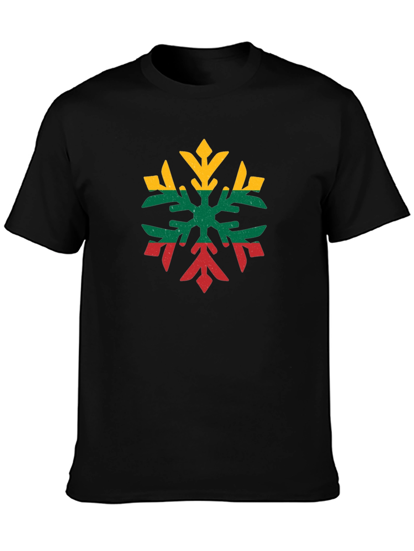 Lithuanian Flag Snowflake Black T-Shirt