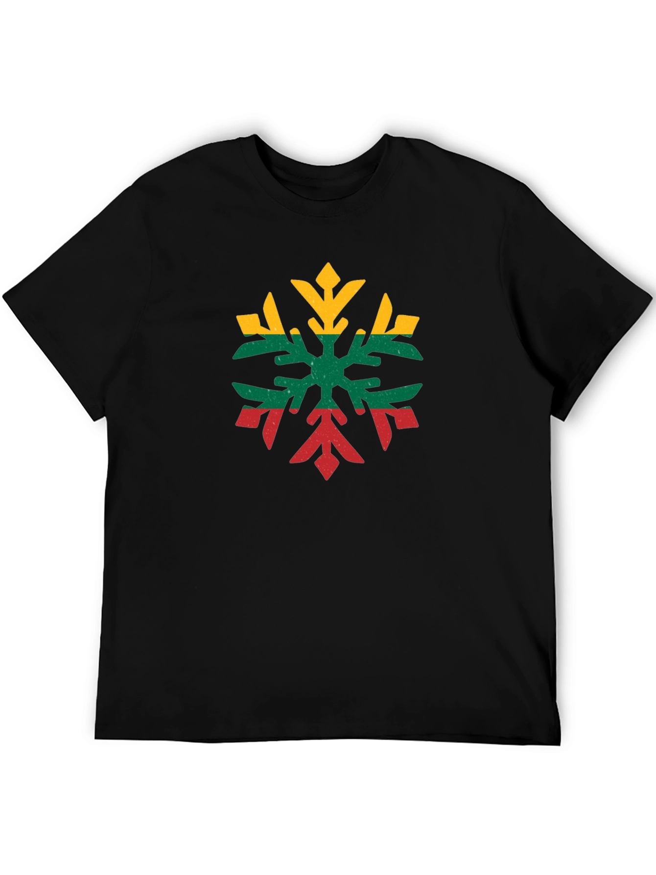 Lithuanian Flag Snowflake Black T-Shirt
