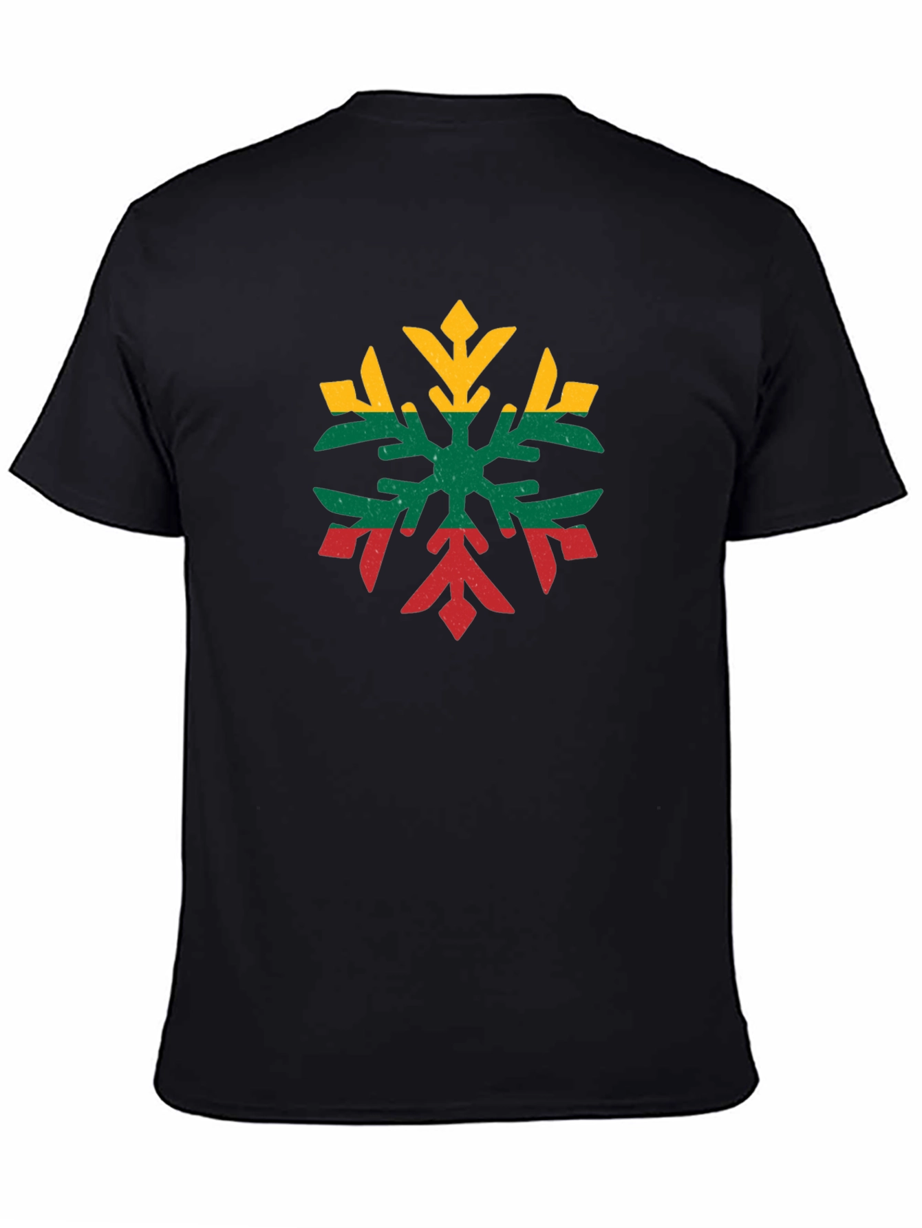 Lithuanian Flag Snowflake Black T-Shirt