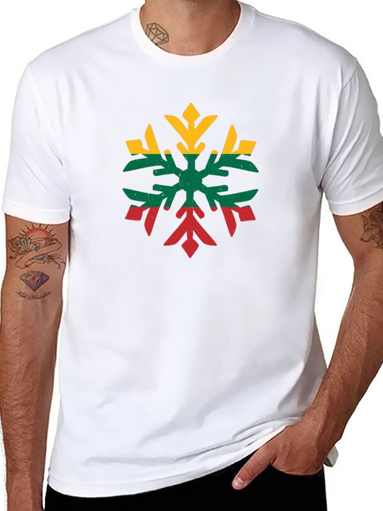 Lithuanian Flag Snowflake Black T-Shirt