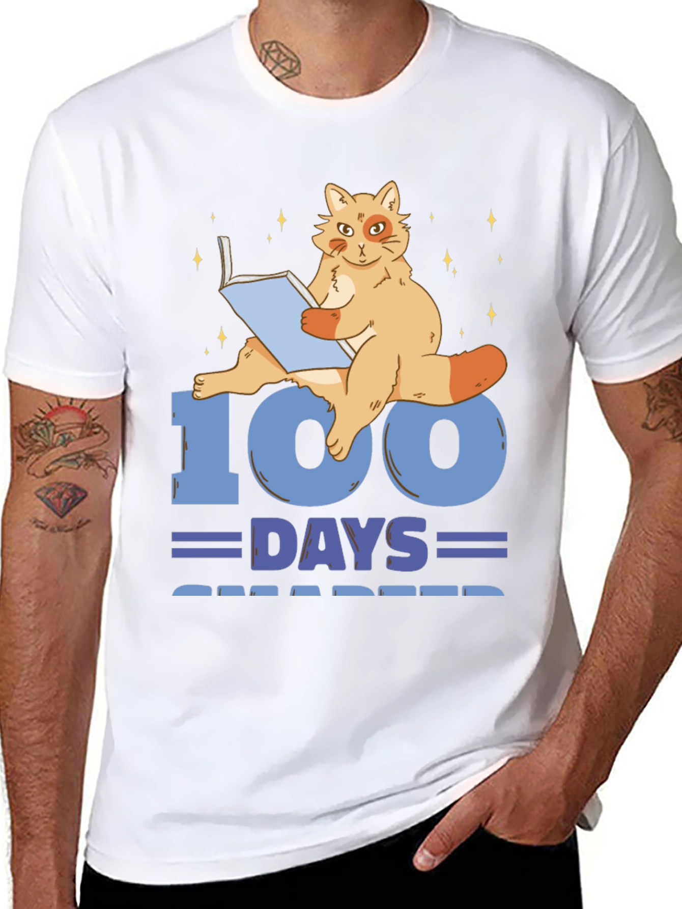 100 Days Smarter Cat Reading Book T-Shirt