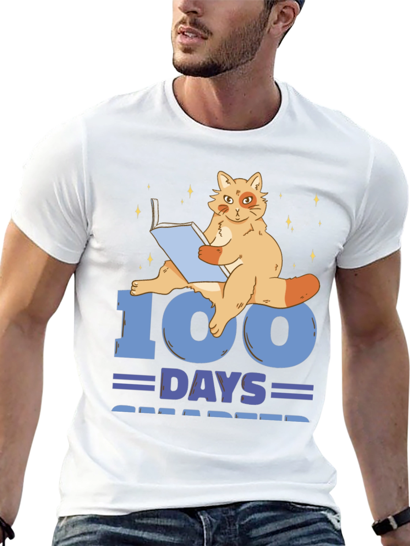 100 Days Smarter Cat Reading Book T-Shirt