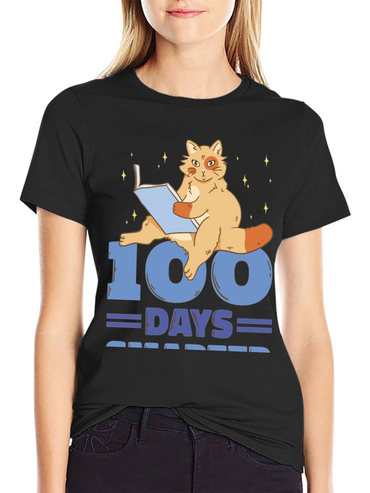 100 Days Smarter Cat Reading Book T-Shirt
