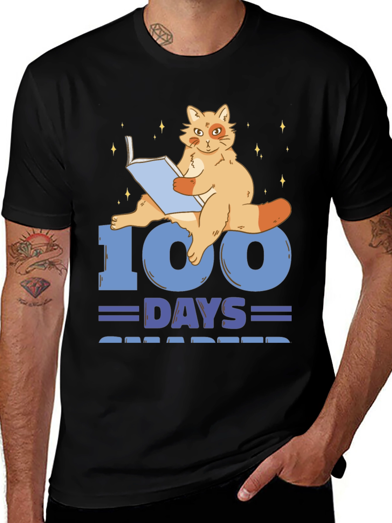 100 Days Smarter Cat Reading Book T-Shirt