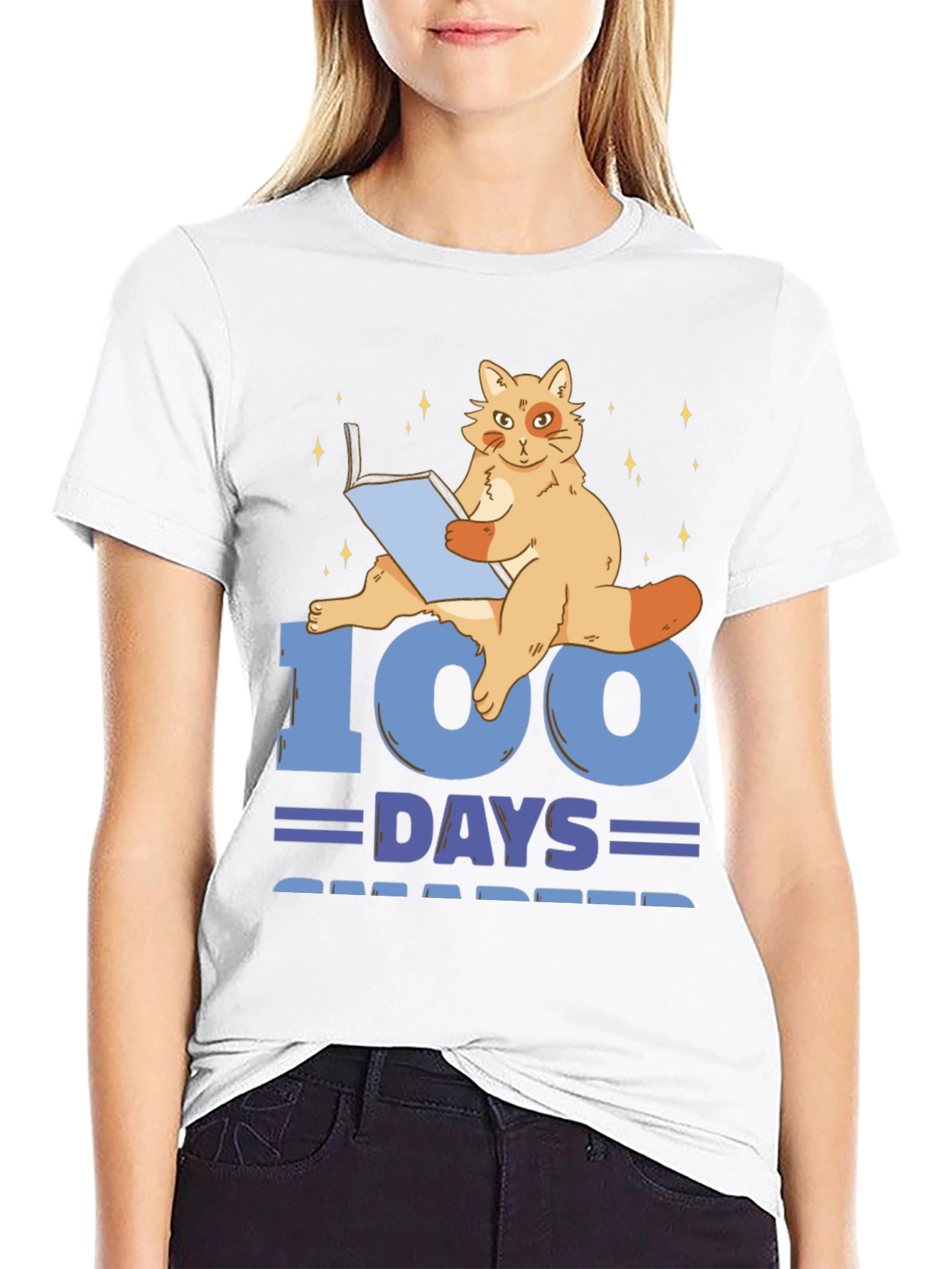 100 Days Smarter Cat Reading Book T-Shirt