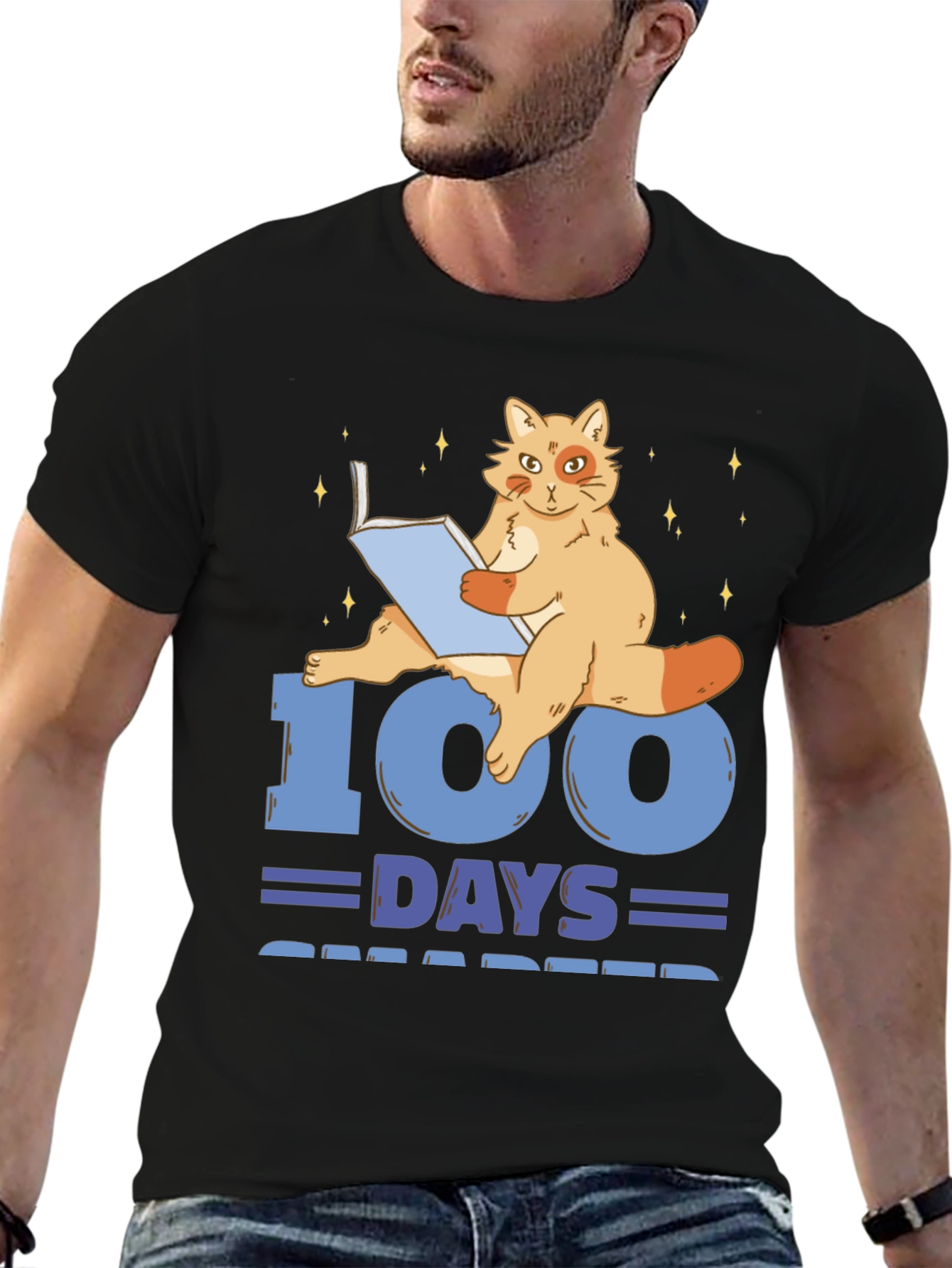 100 Days Smarter Cat Reading Book T-Shirt