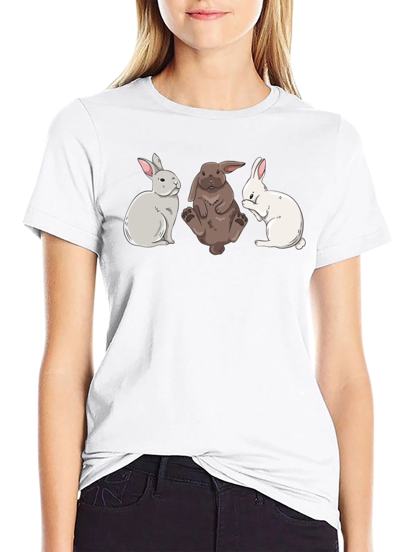 Three Bunny Graphic Tee - Soft Cotton Blend