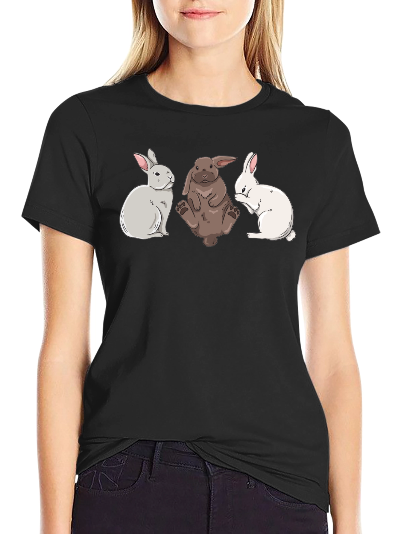 Three Bunny Graphic Tee - Soft Cotton Blend