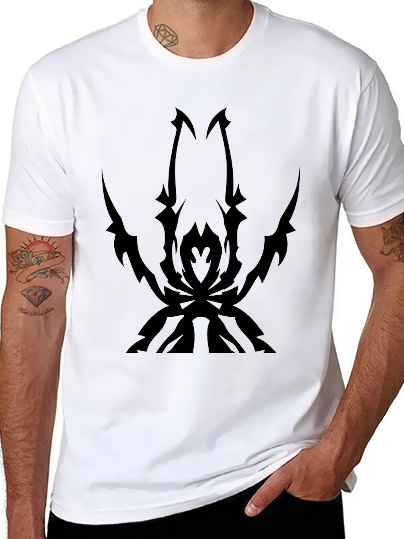Mens Black T-Shirt with Spider Design
