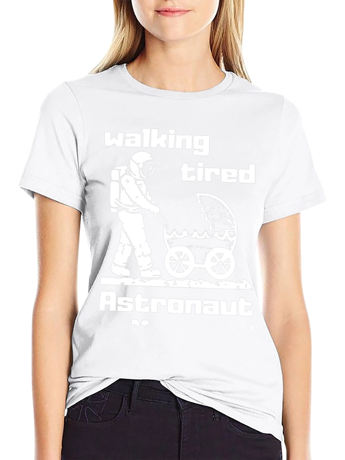 Walking Tired Astronaut Graphic T-Shirt - Novelty Space Tee