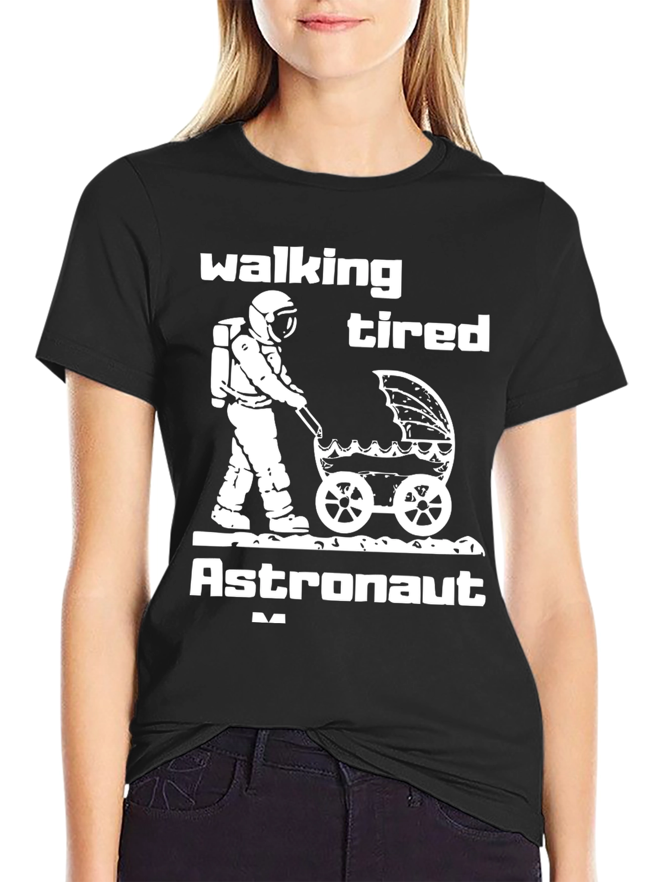 Walking Tired Astronaut Graphic T-Shirt - Novelty Space Tee