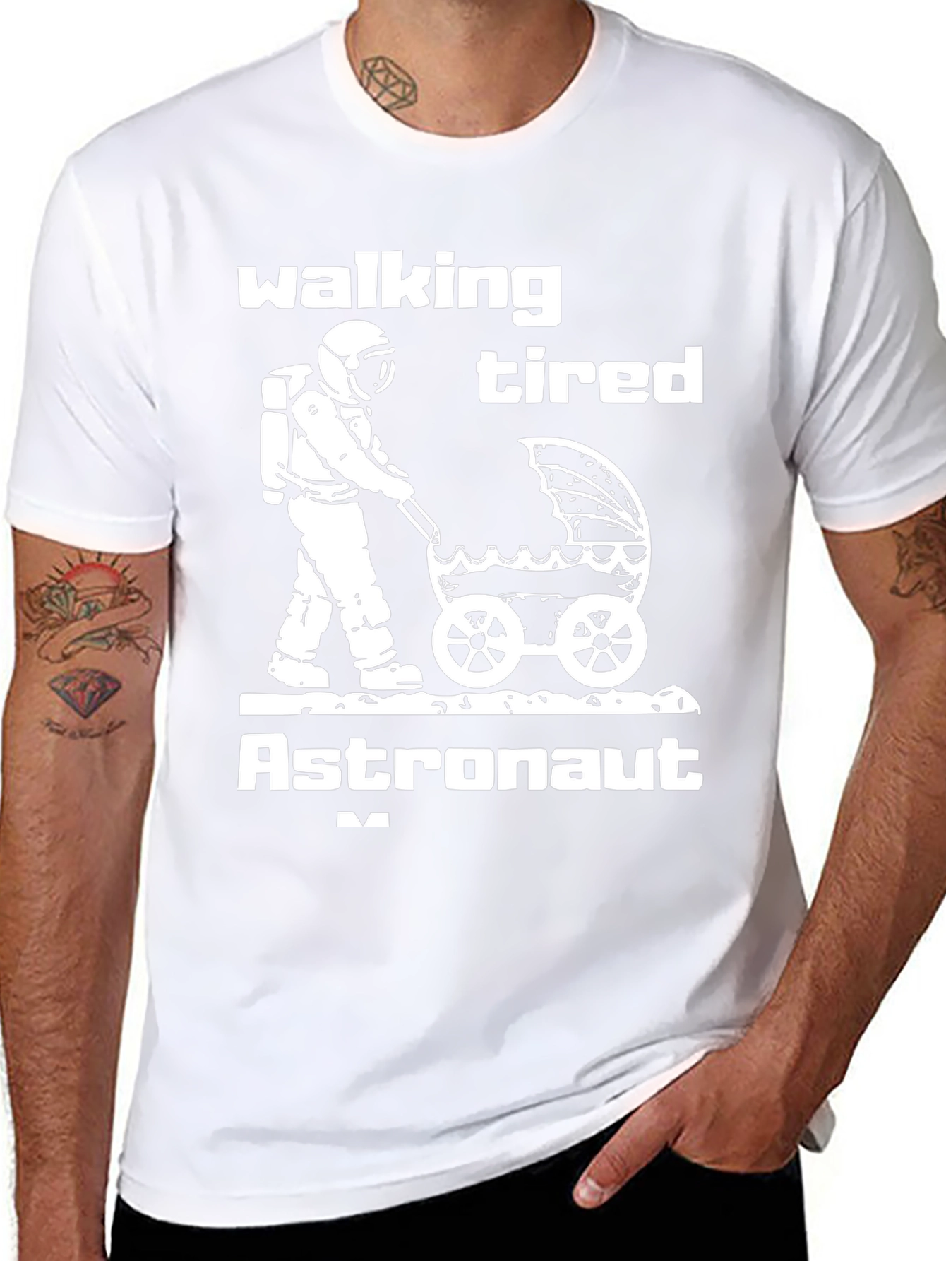 Walking Tired Astronaut Graphic T-Shirt - Novelty Space Tee