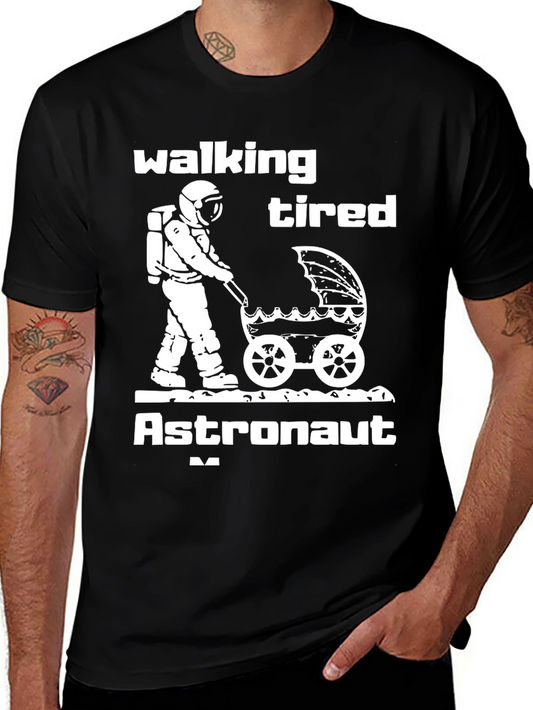 Walking Tired Astronaut Graphic T-Shirt - Novelty Space Tee