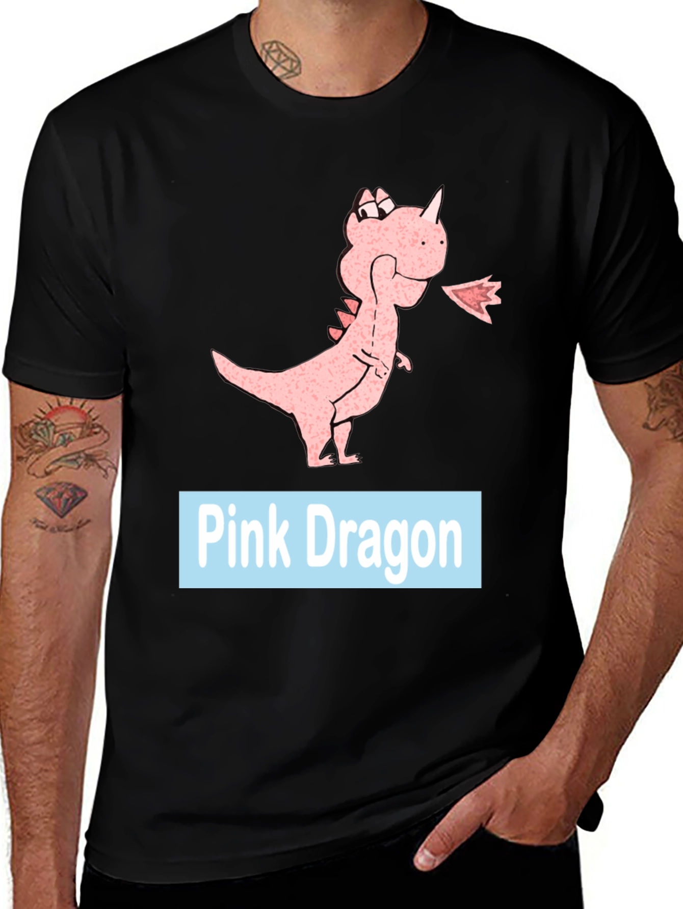 Pink Dragon Graphic Tee - Casual Black T-Shirt