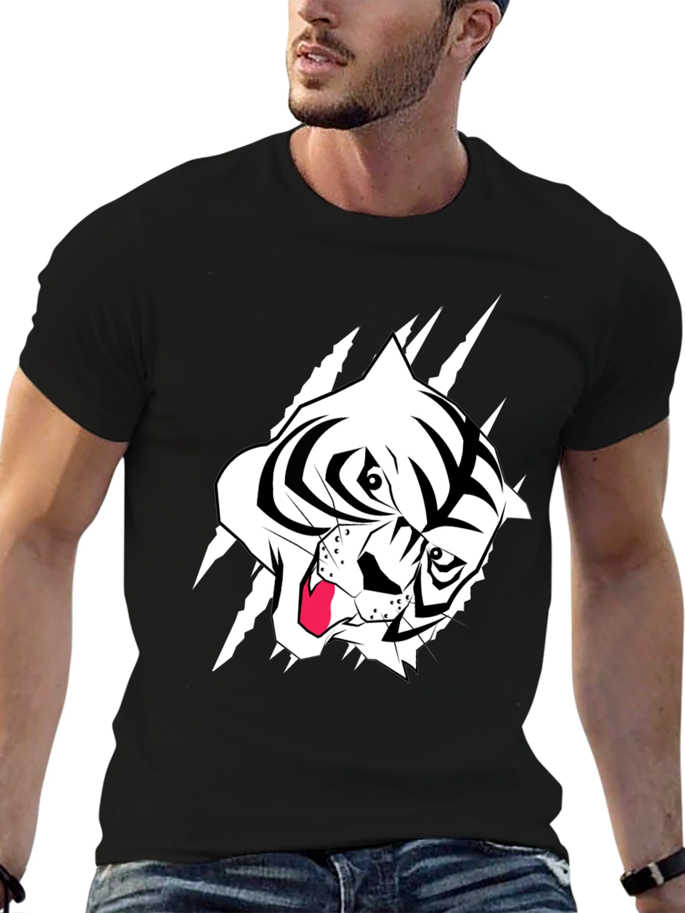 Black T-Shirt with Tiger Graphic