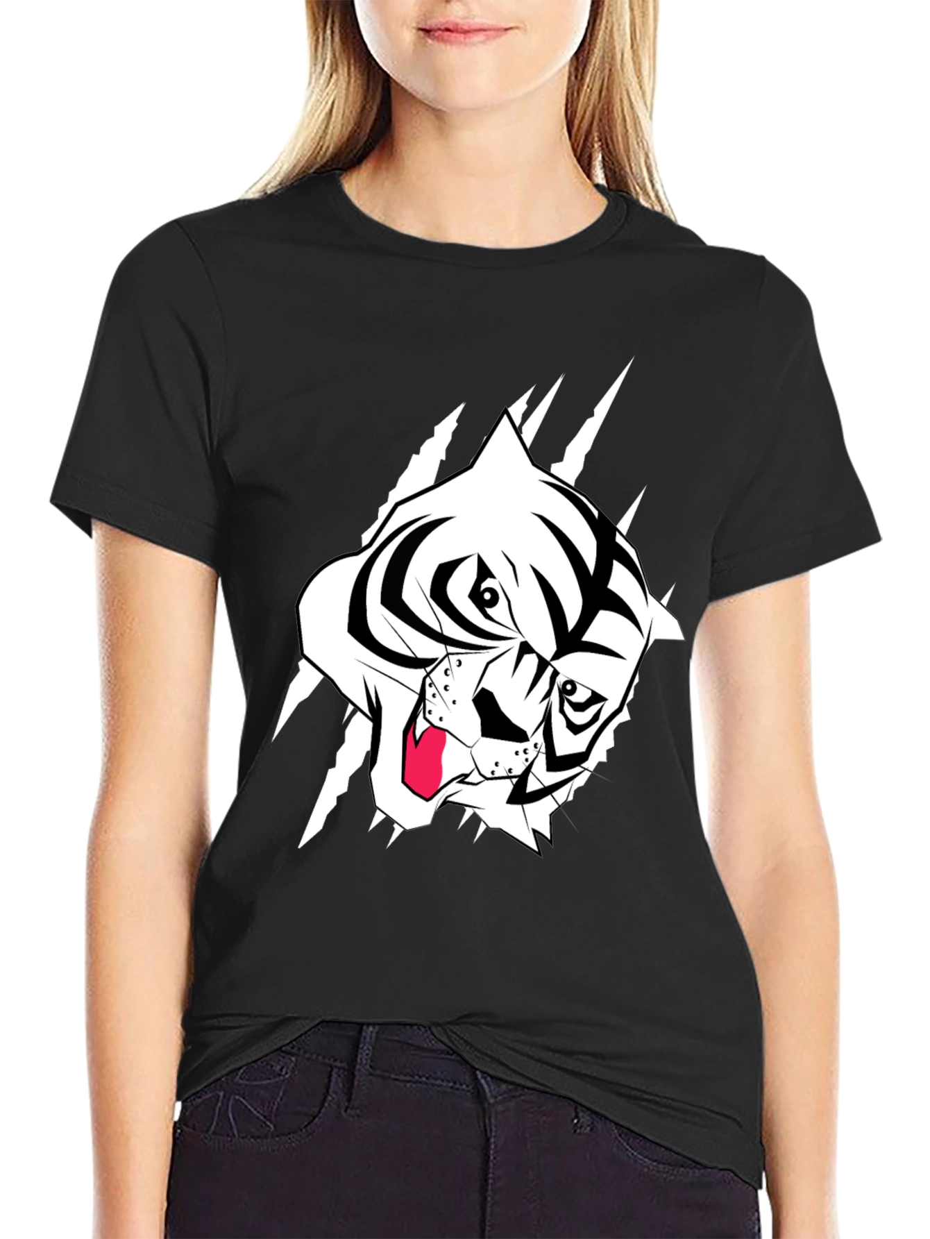 Black T-Shirt with Tiger Graphic