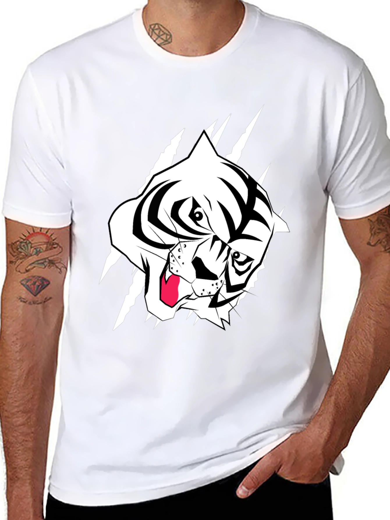 Black T-Shirt with Tiger Graphic