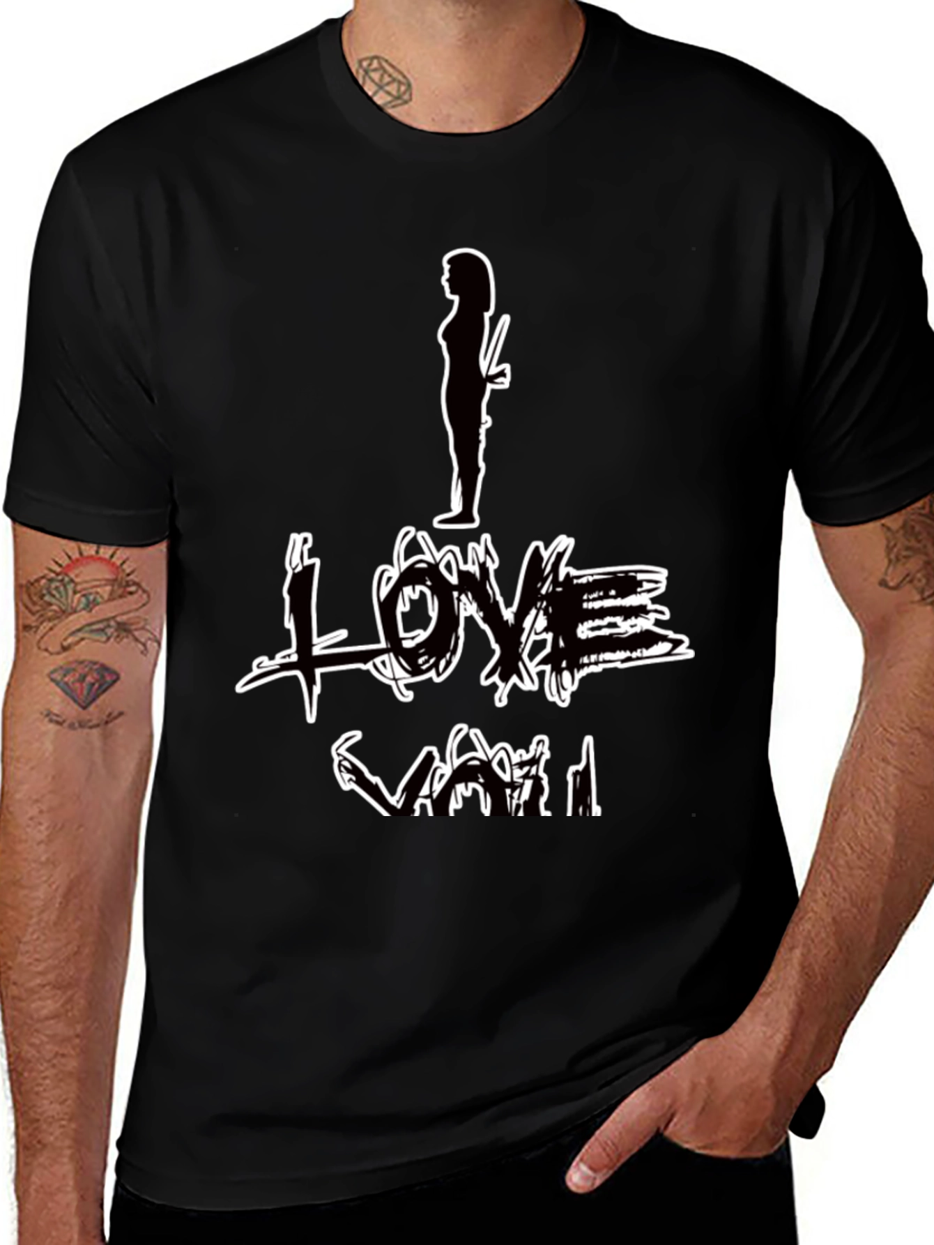I Love You Graphic Print Black T-Shirt