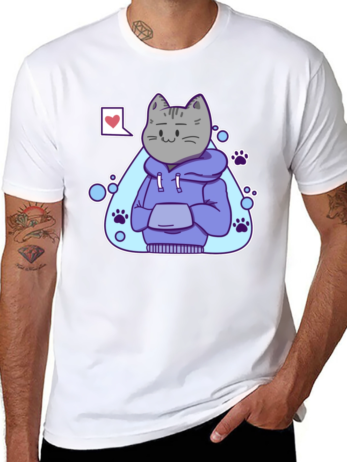 Cool Cat Hoodie Graphic Tee - Black T-Shirt
