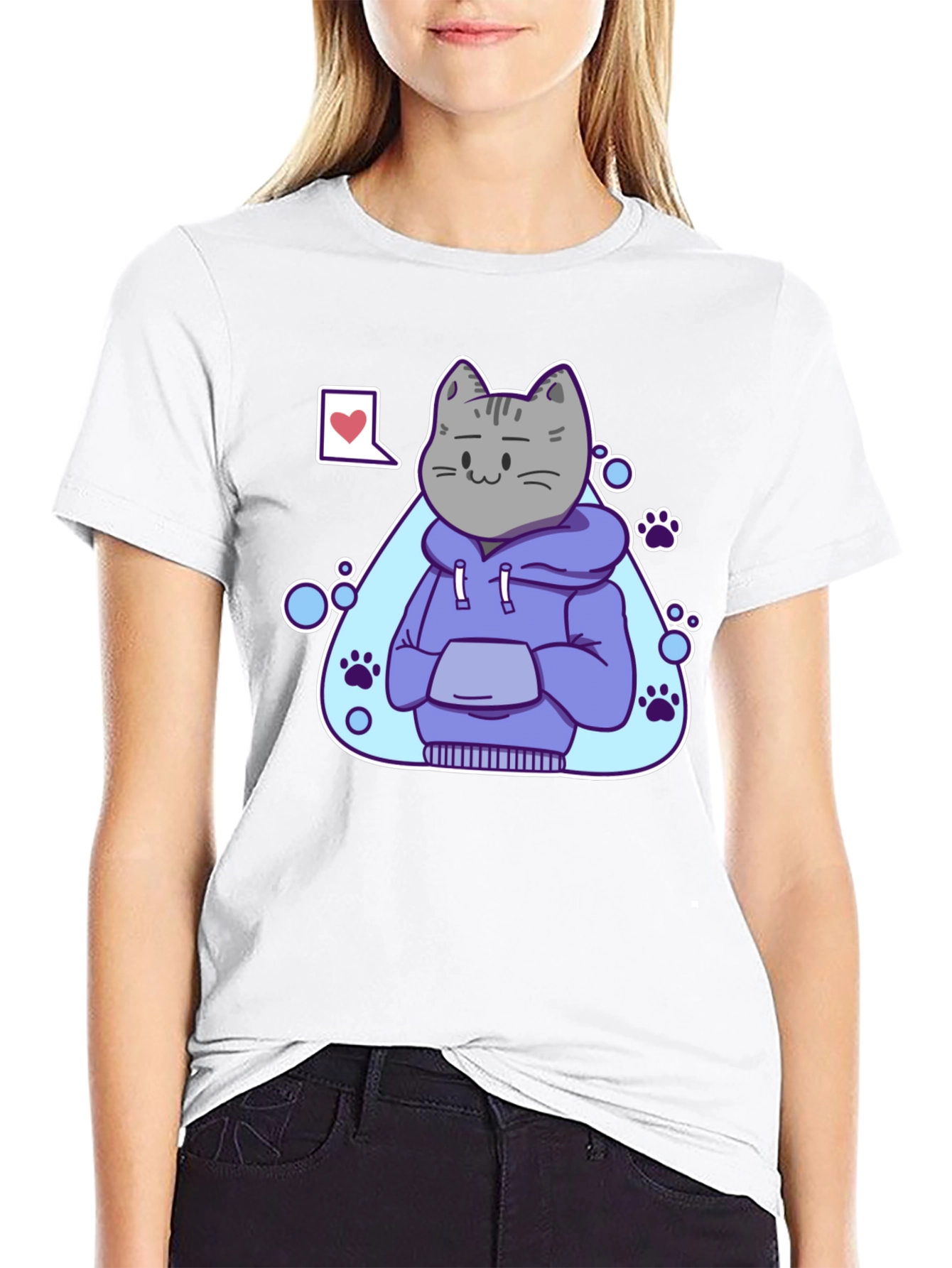 Cool Cat Hoodie Graphic Tee - Black T-Shirt