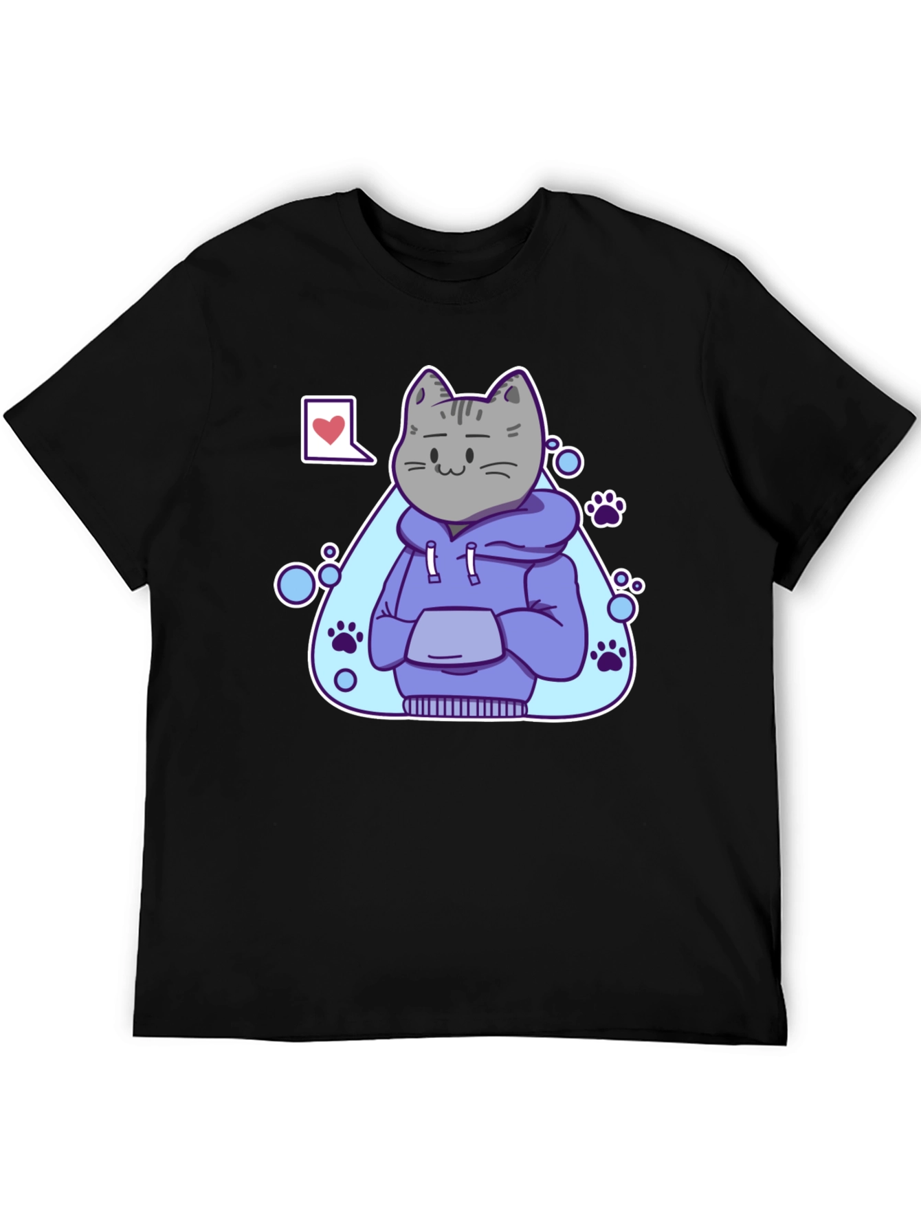 Cool Cat Hoodie Graphic Tee - Black T-Shirt