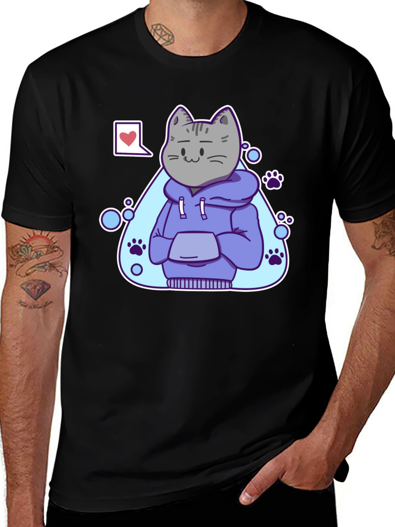 Cool Cat Hoodie Graphic Tee - Black T-Shirt