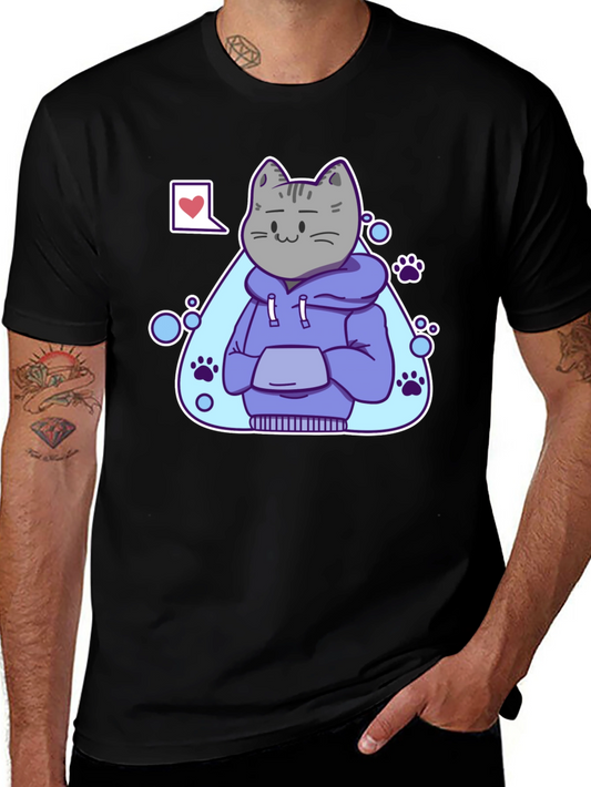 Cool Cat Hoodie Graphic Tee - Black T-Shirt