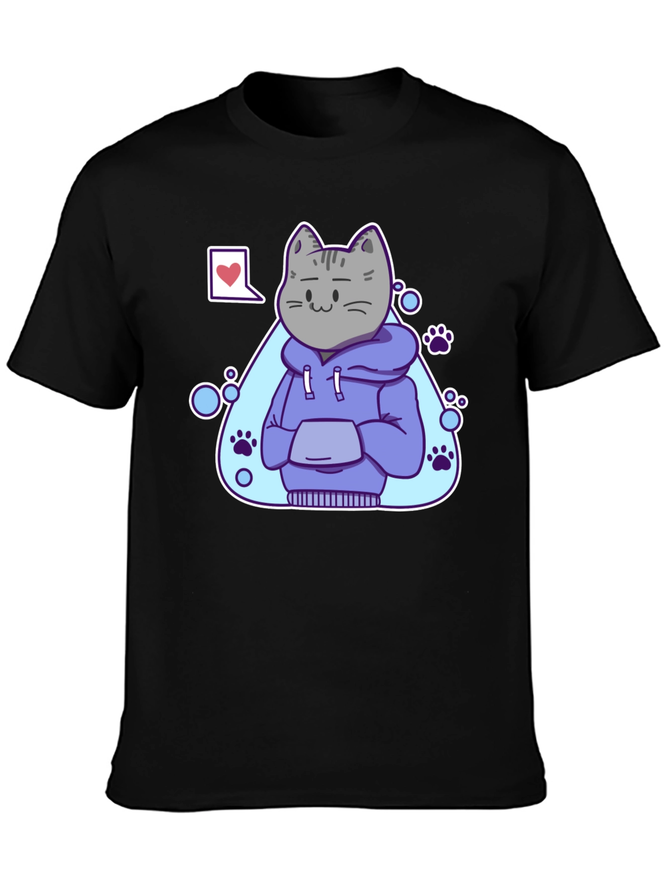 Cool Cat Hoodie Graphic Tee - Black T-Shirt