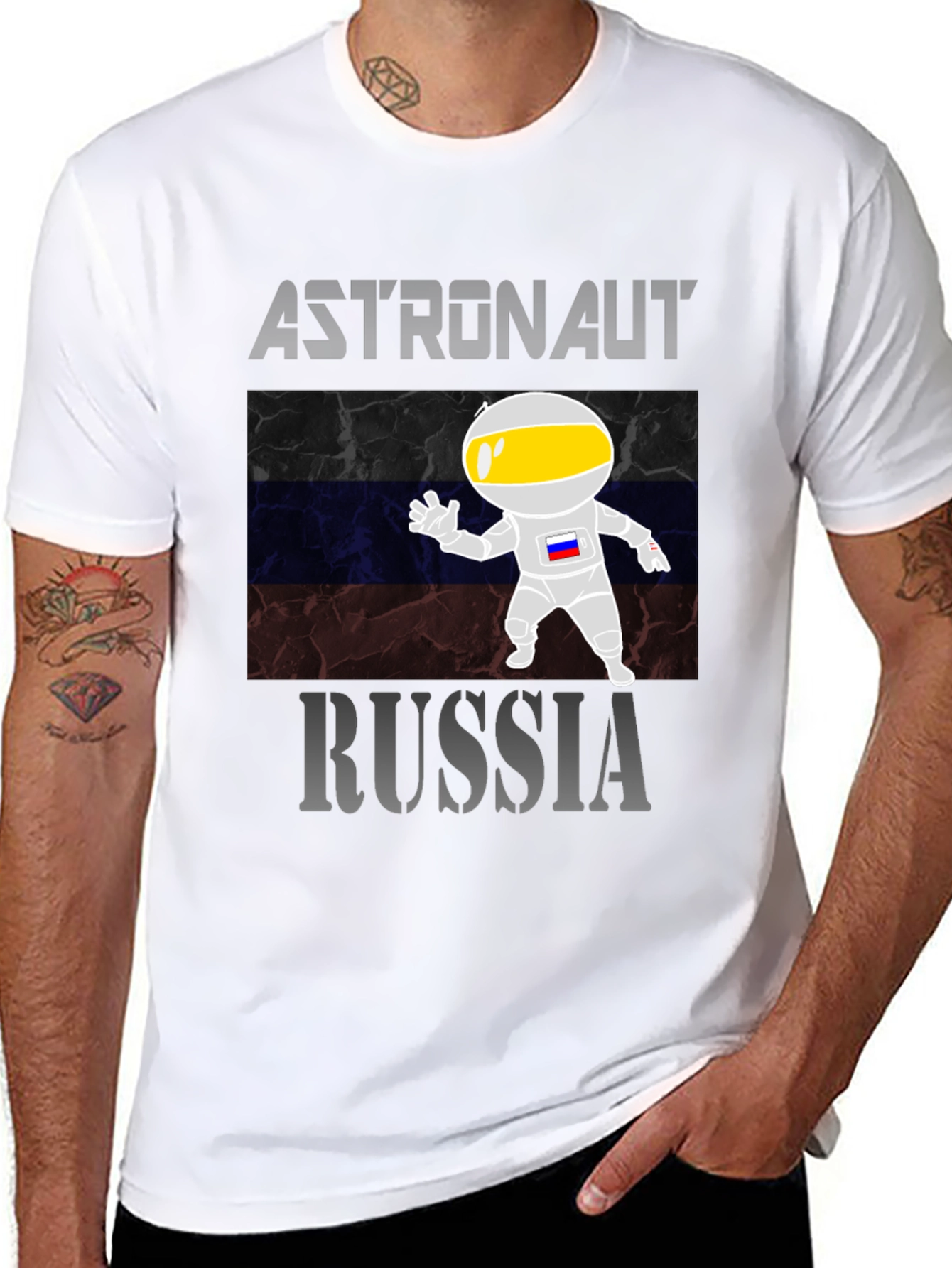 Russia Astronaut Graphic Tee - Space Fan T-Shirt