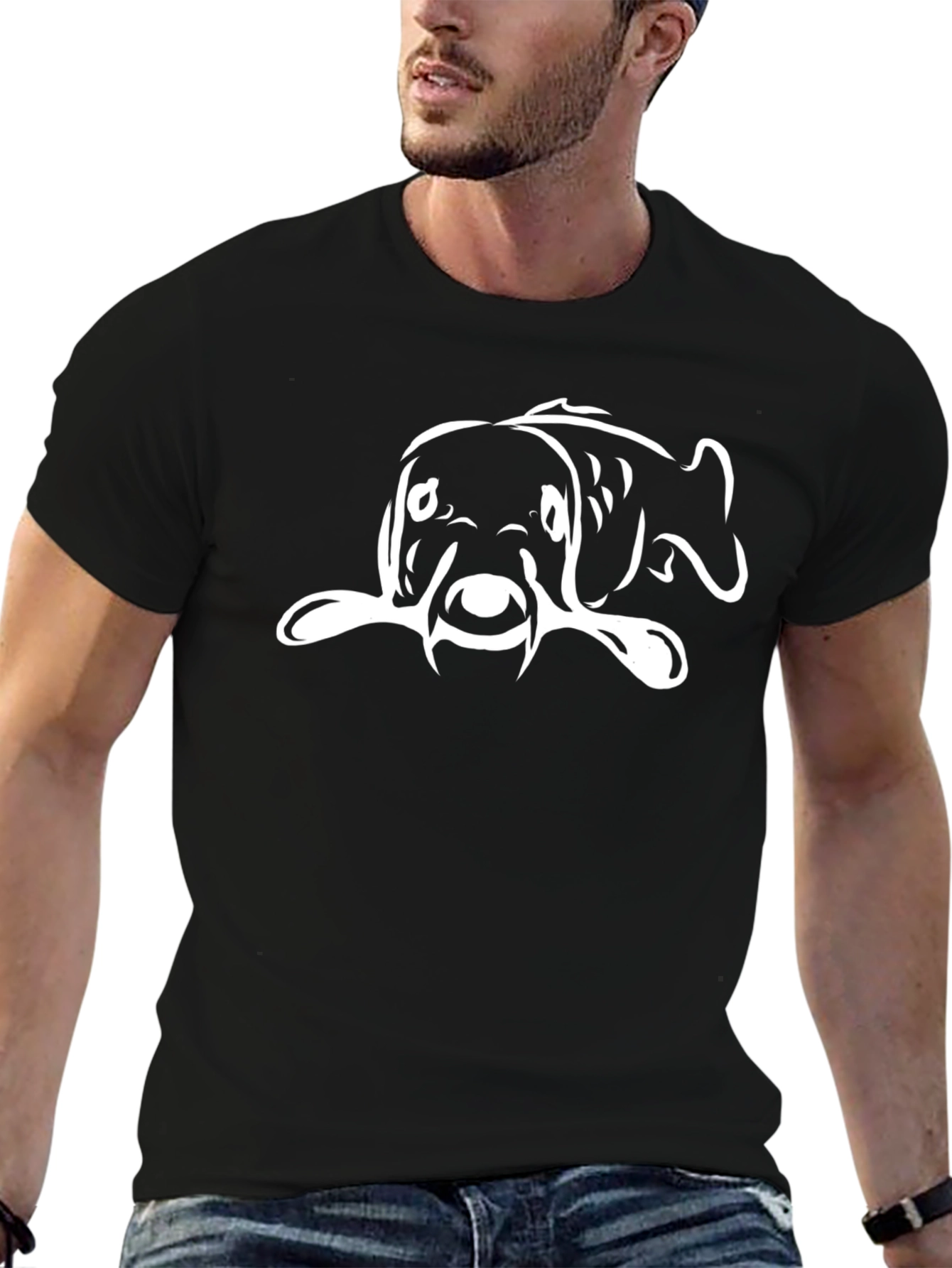 Black T-Shirt with White Carp Fish Graphic