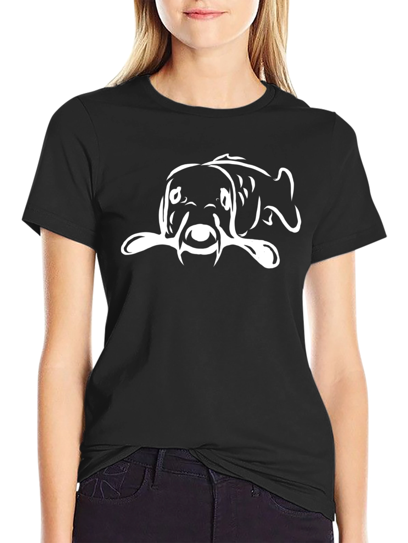 Black T-Shirt with White Carp Fish Graphic