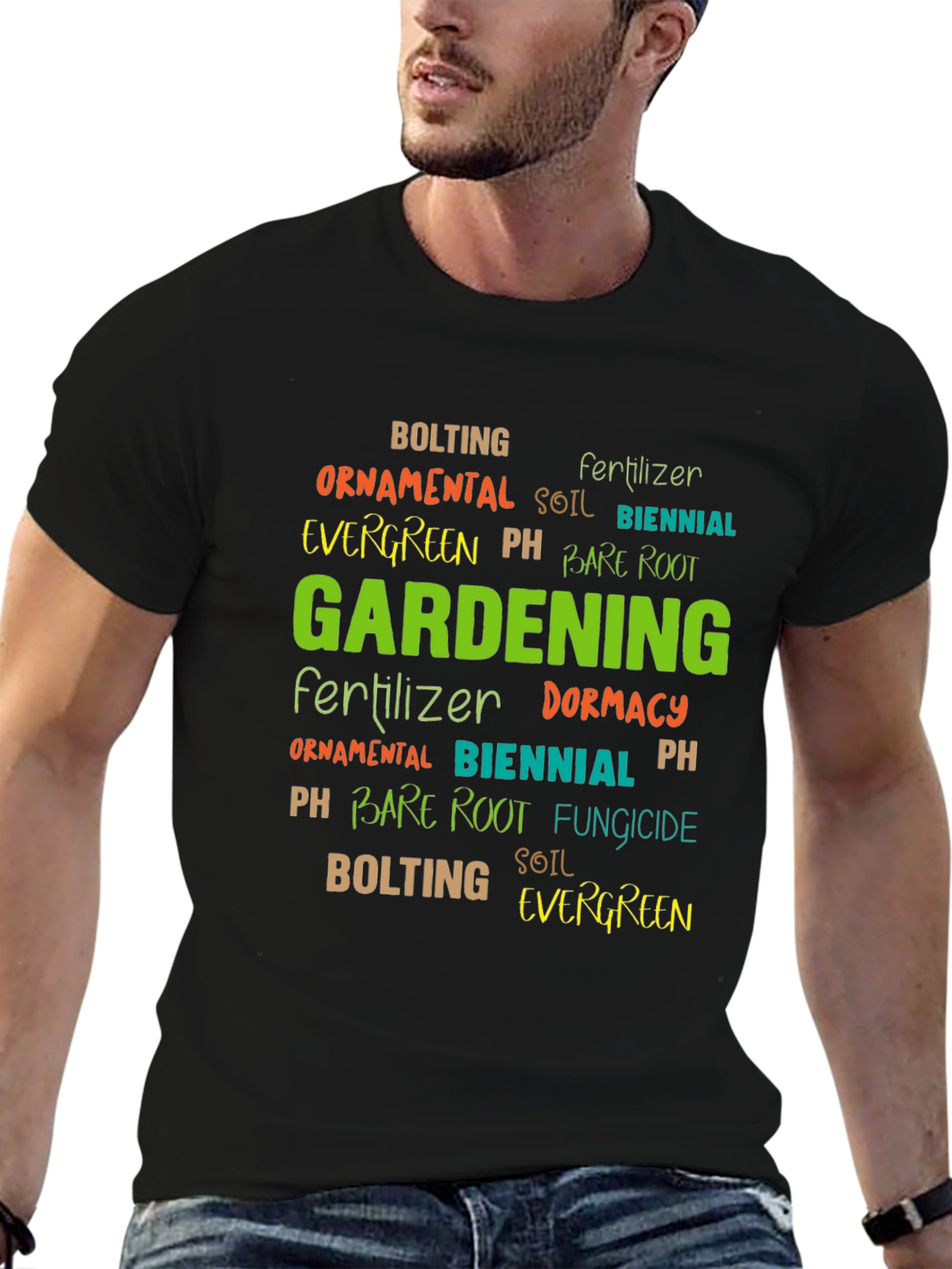Gardening Word Art Black T-Shirt