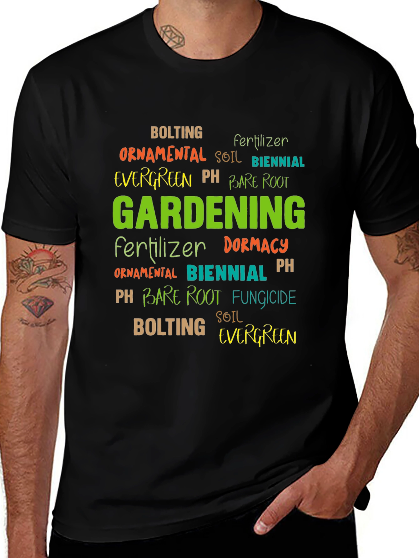 Gardening Word Art Black T-Shirt