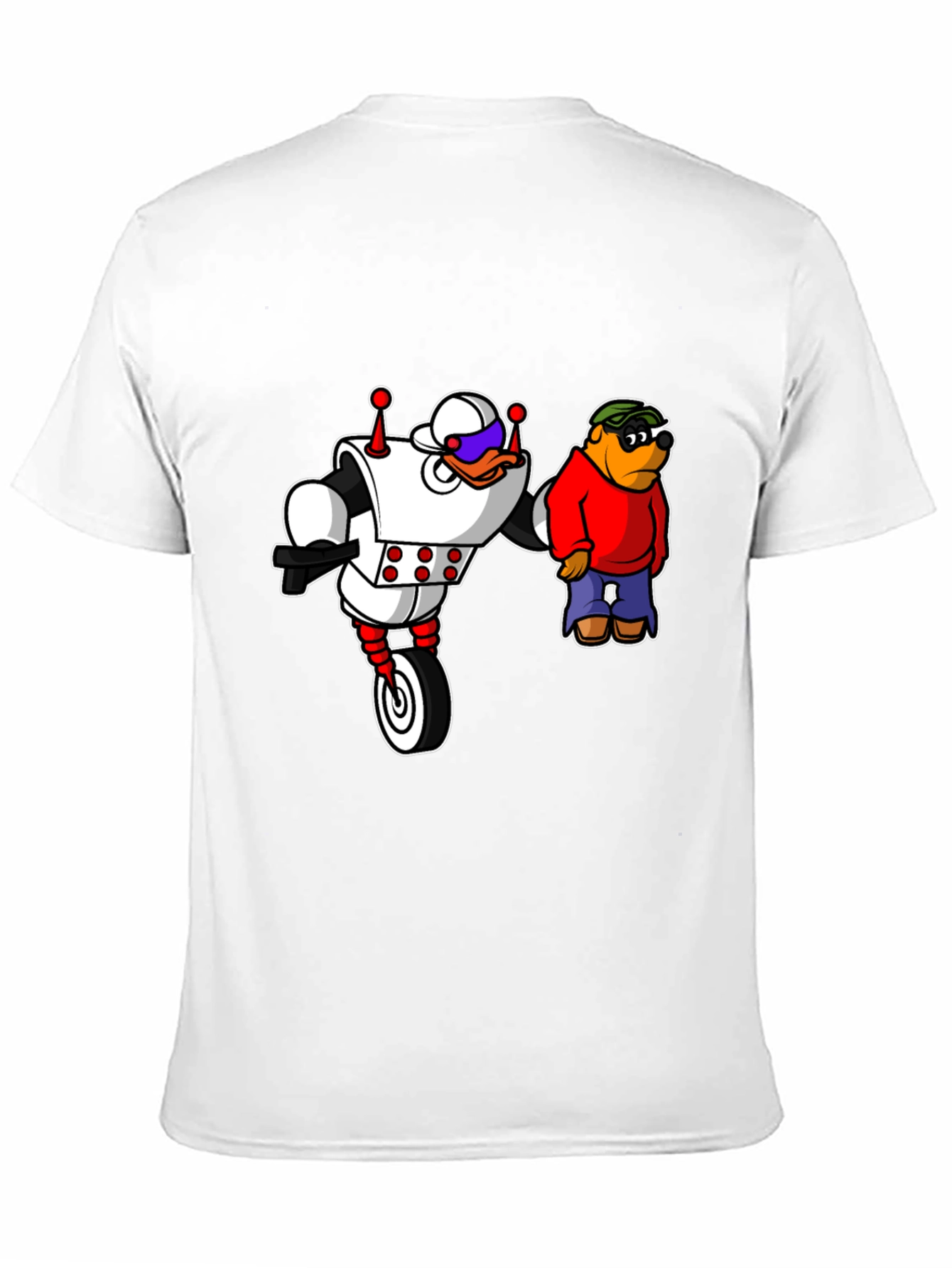 Robot Duck and Cartoon Bear Graphic T-Shirt