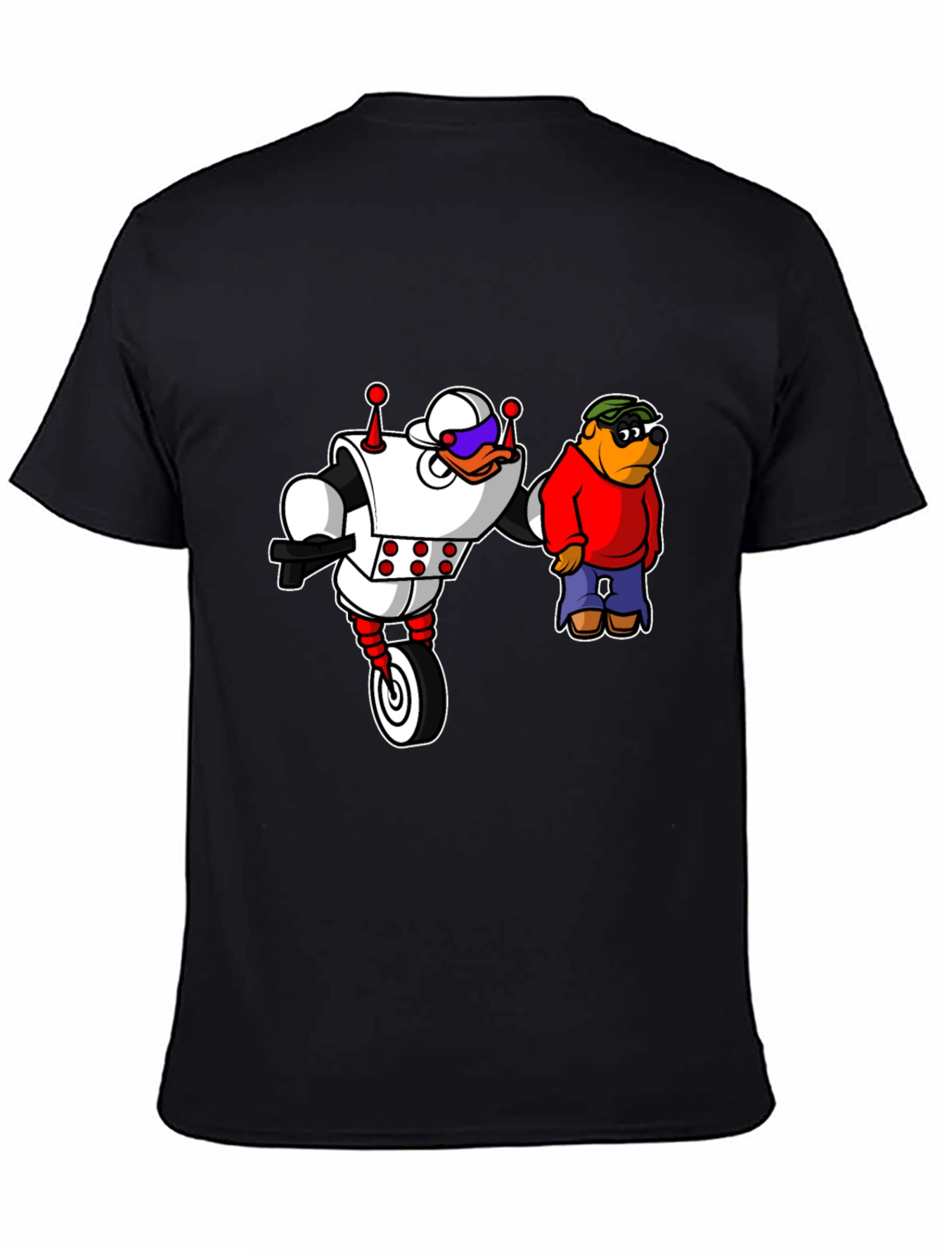 Robot Duck and Cartoon Bear Graphic T-Shirt