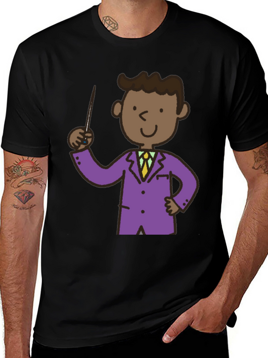 Cartoon Teacher Black T-Shirt
