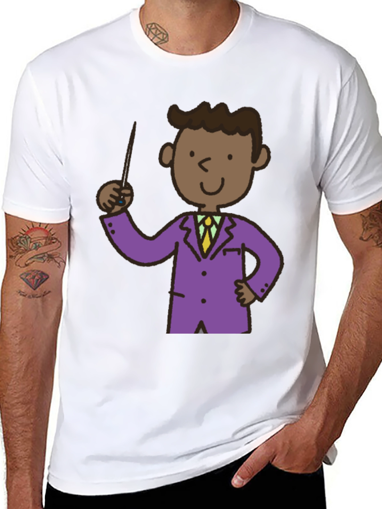 Cartoon Teacher Black T-Shirt