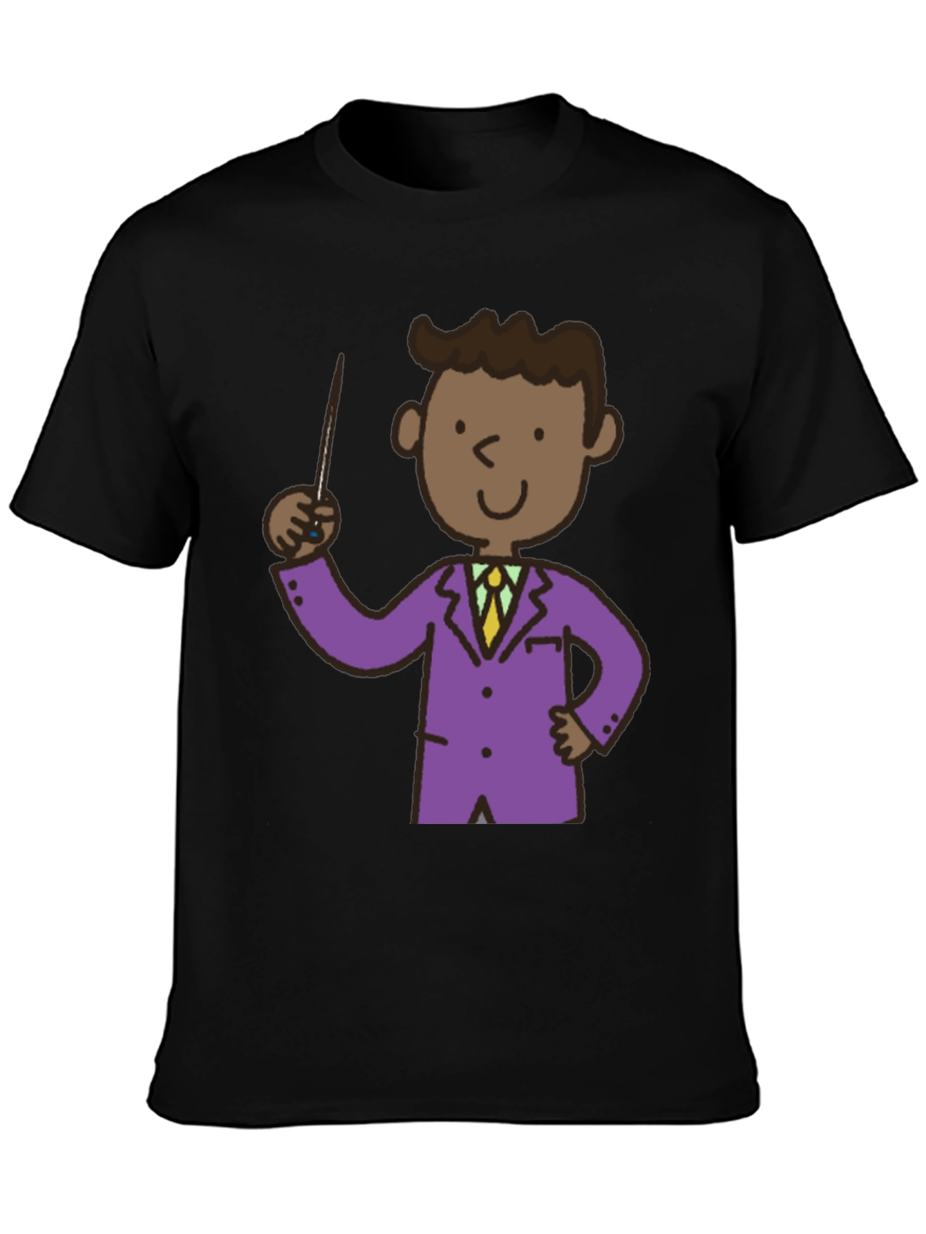 Cartoon Teacher Black T-Shirt
