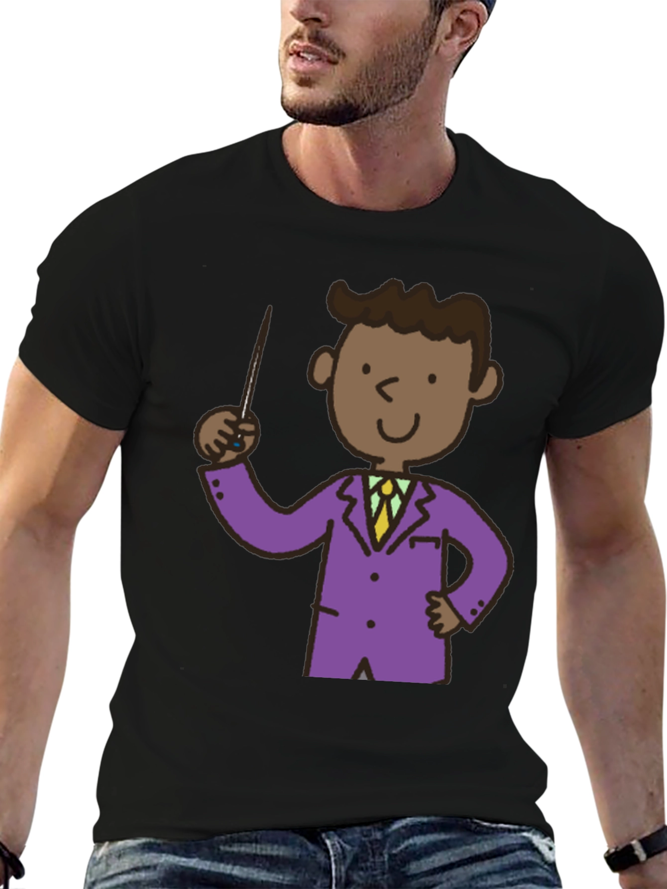 Cartoon Teacher Black T-Shirt