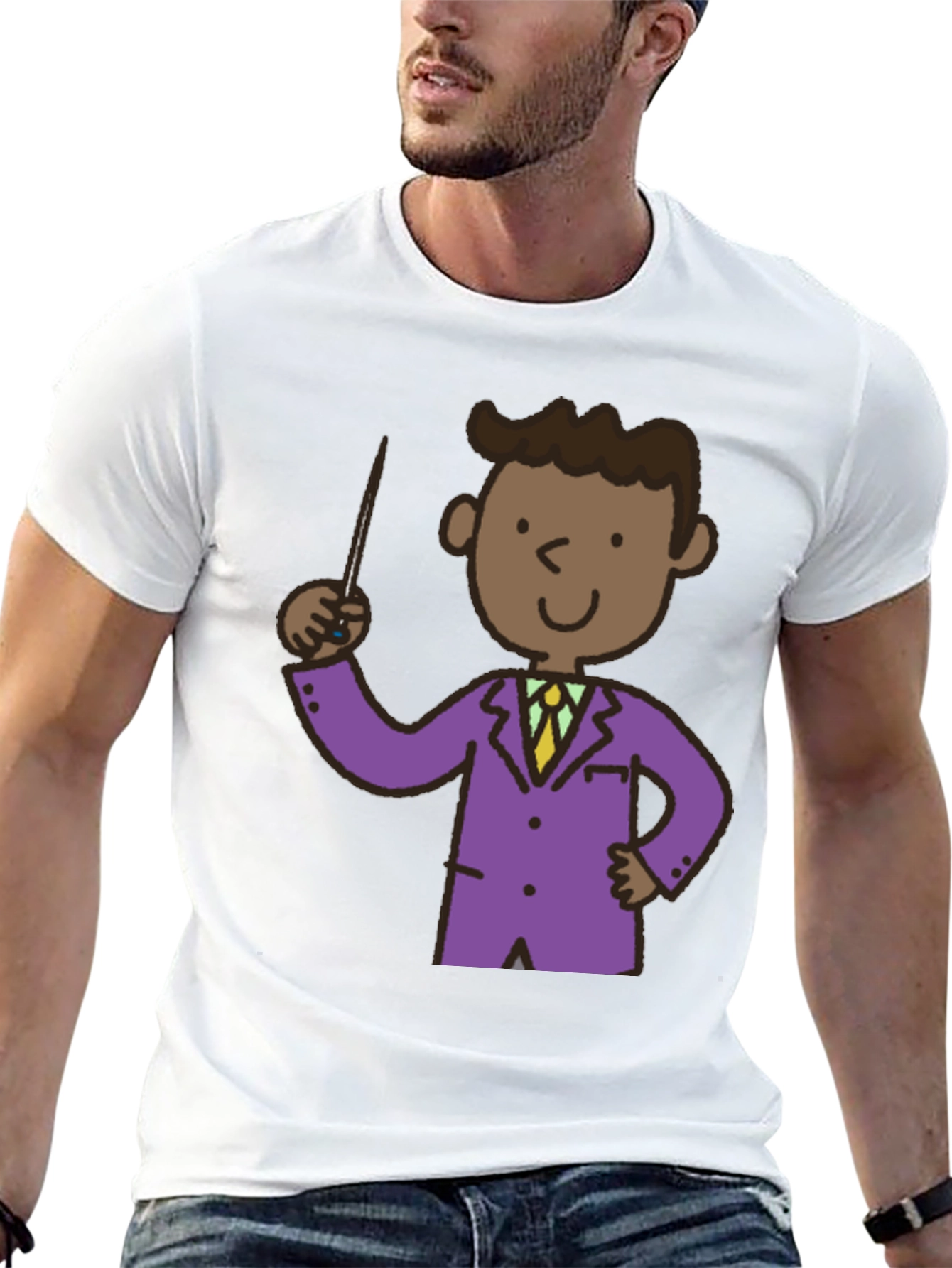 Cartoon Teacher Black T-Shirt