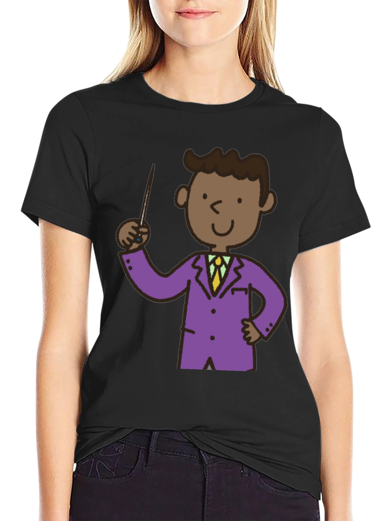 Cartoon Teacher Black T-Shirt