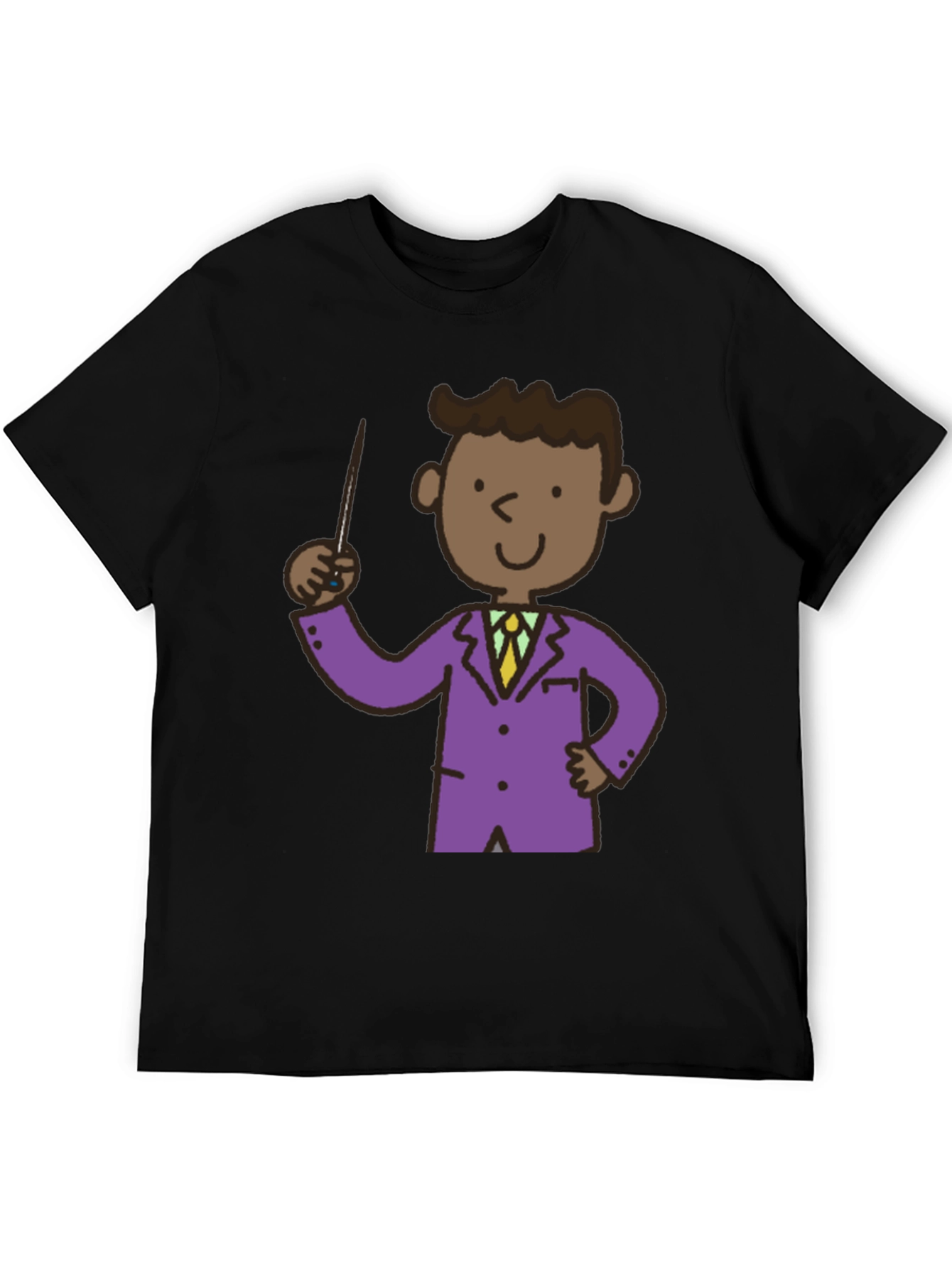 Cartoon Teacher Black T-Shirt