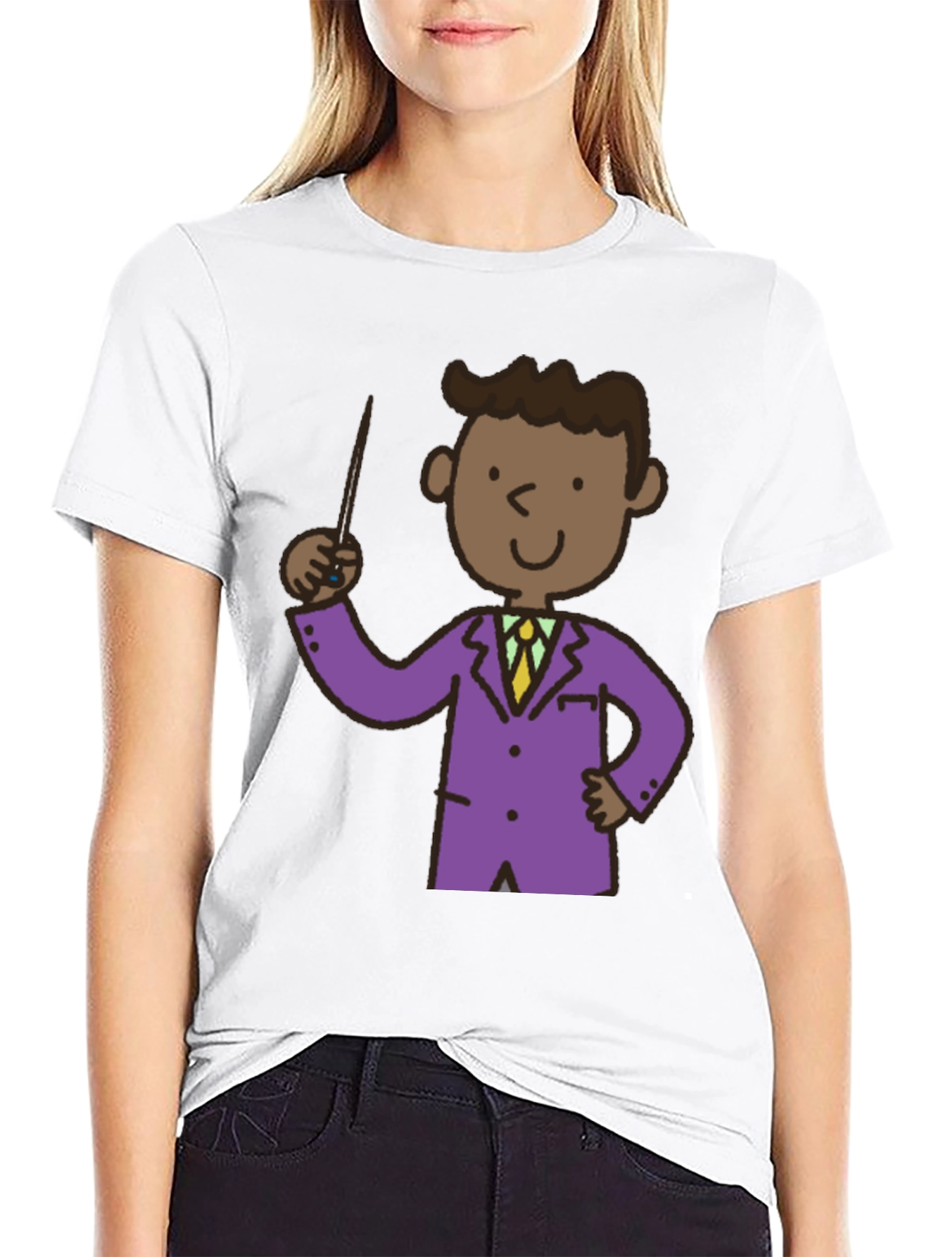 Cartoon Teacher Black T-Shirt