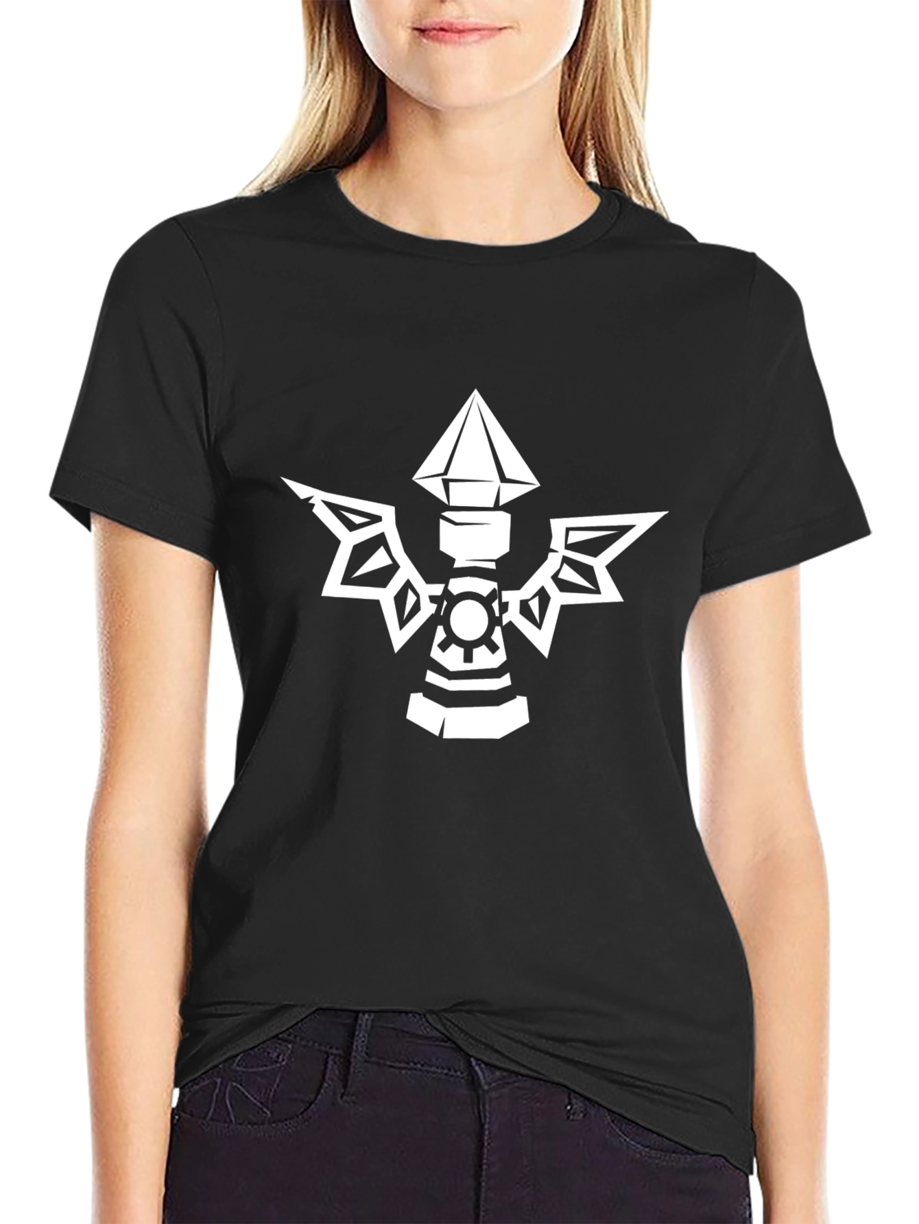 Black Tee with White Tower Graphic