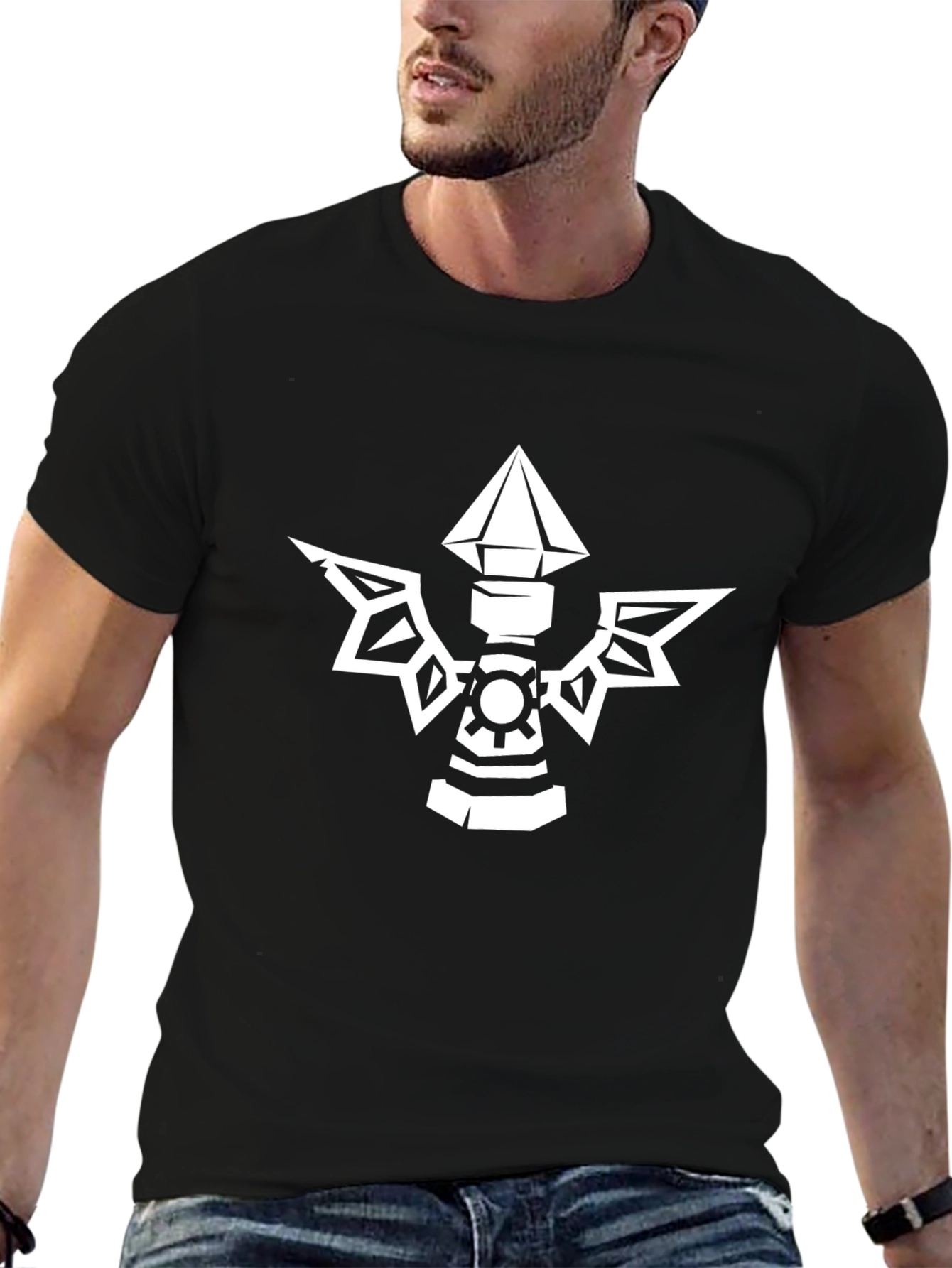 Black Tee with White Tower Graphic