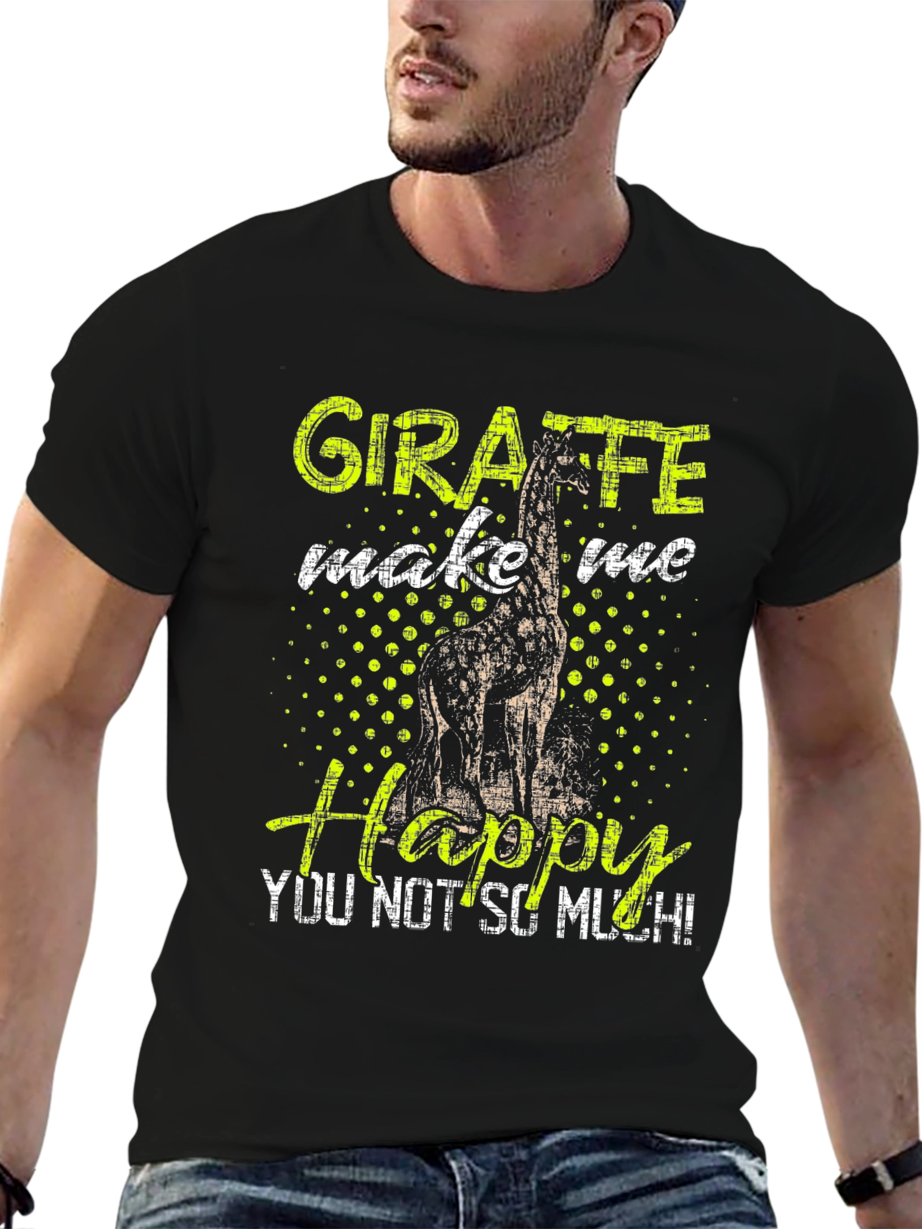 Giraffe Happy T-Shirt Funny Animal Tee Mens
