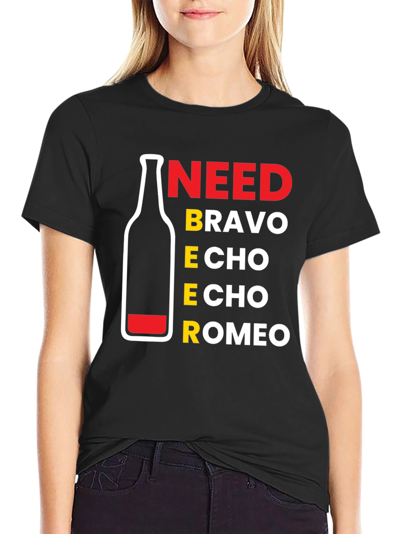 Need Beer Bravo Echo Romeo Mens Black T-Shirt