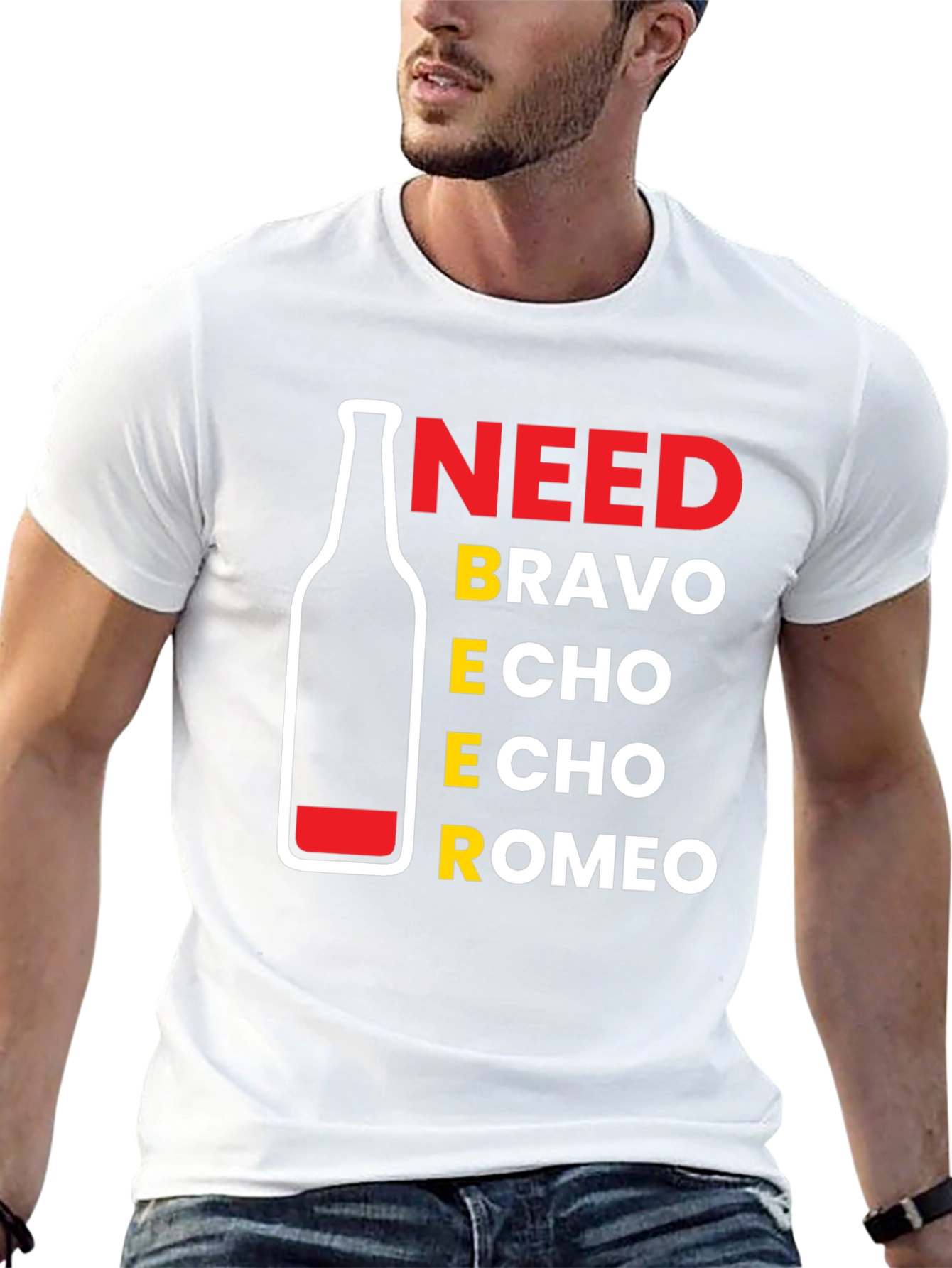 Need Beer Bravo Echo Romeo Mens Black T-Shirt