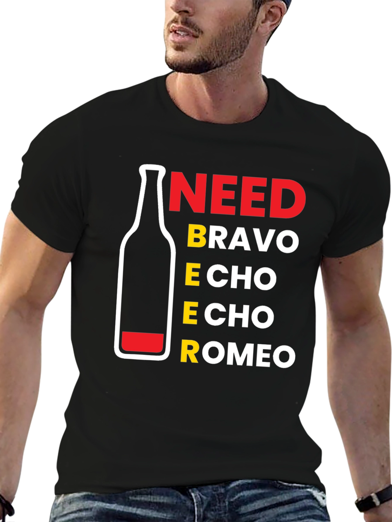 Need Beer Bravo Echo Romeo Mens Black T-Shirt